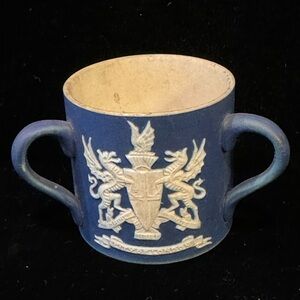 City of London Crest Blue Jasperware 3-Handled Cup Marked Adams Tunstall England